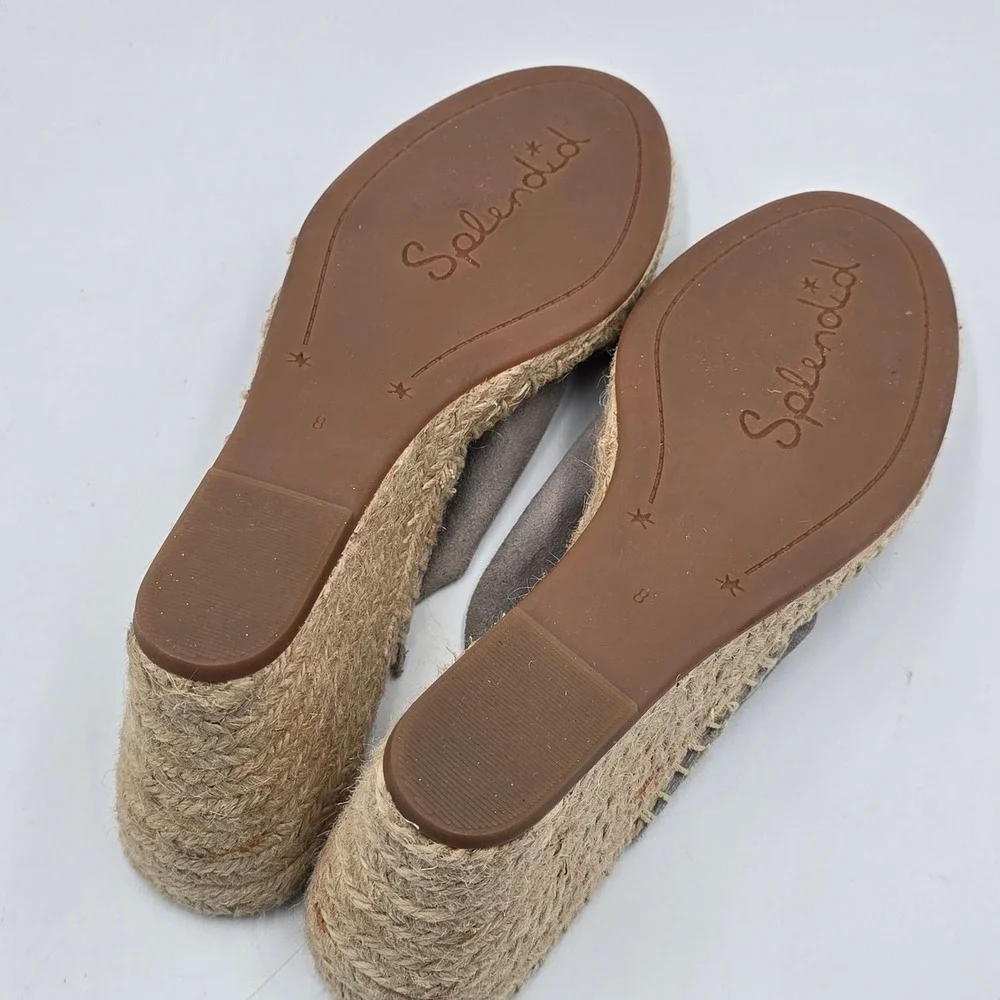Splendid Sandals Womens 8 Espadrille Wedge Grey Suede Knotted Bow Slide EUC Boho